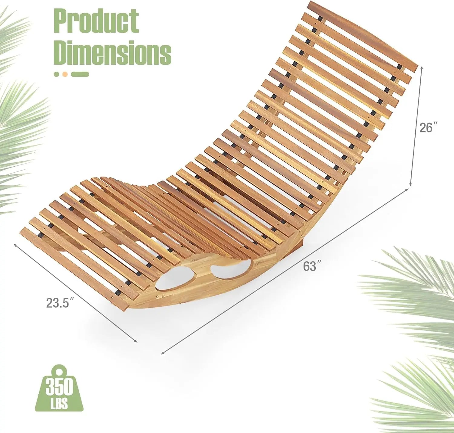 Outdoor Acacia Wood Chaise Lounge Chair Set of 2 Rocking Sun Lounger with Slatted Backrest and Seat - Wild Paw Outdoors