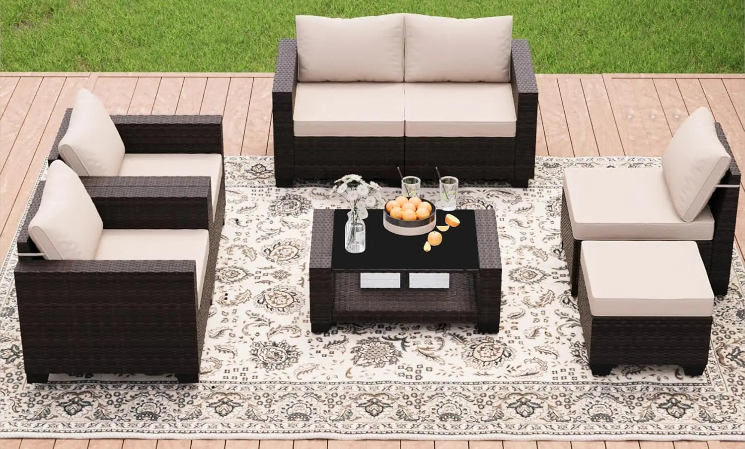 Patio Furniture Set 7 Pieces Wicker Outdoor Sectional Sofa with Ergonomic Armrests and Cushions - Wild Paw Outdoors