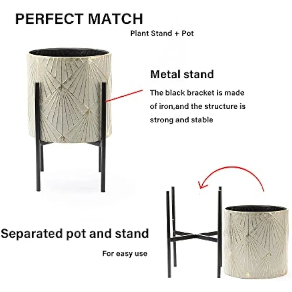 Planters for Indoor Plants Set of 3 Floor Plant Pots with Stands Modern Decorative Metal Flower Pots - Wild Paw Outdoors