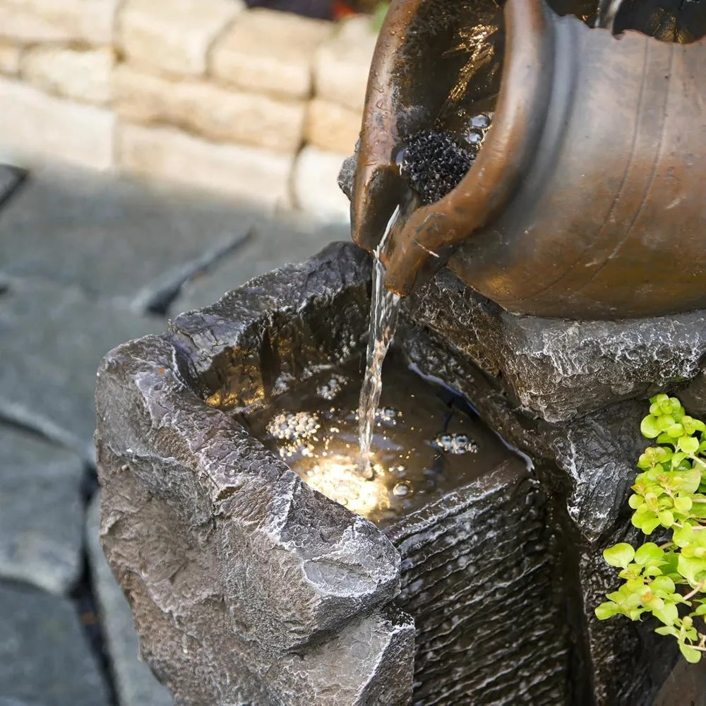 45.67 Inch Water Fountain Outdoor Planter Pot 5 Tiers Cascading Waterfall Garden Fountain Indoor LED Lights Water Feature - Wild Paw Outdoors