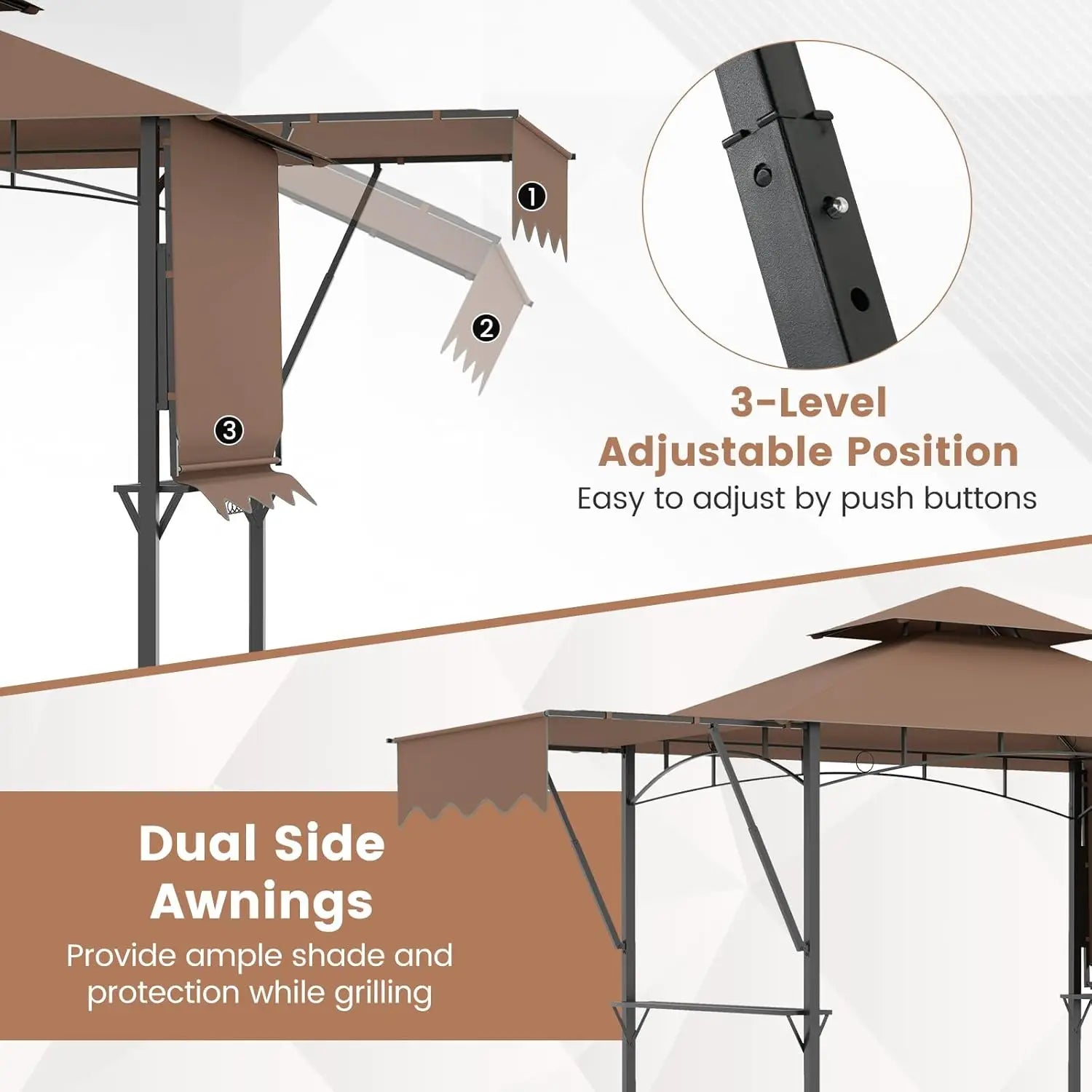 13x5 Ft Grill Gazebo with Dual Side Awnings 2-Tier Barbecue Gazebo with Shelves and Hooks Adjustable Shade Outdoor Grill Canopy - Wild Paw Outdoors