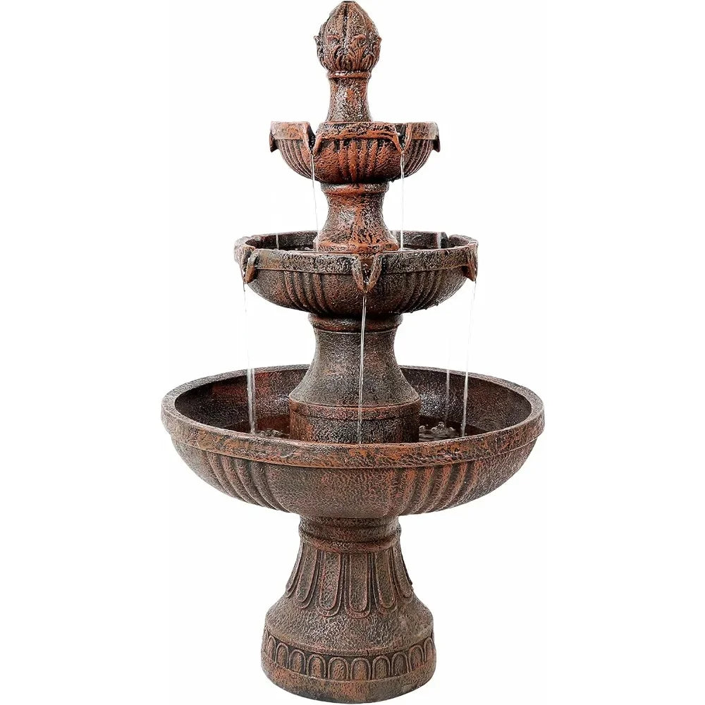 43 Inch Electric Fountain Outdoor Water Feature Three Layers Earth Veneer Beautiful Practical Fountain - Wild Paw Outdoors