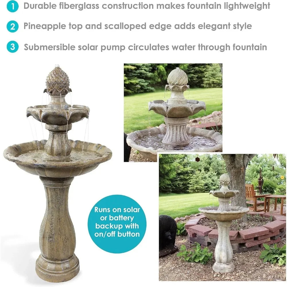 46 Inch Two Layer Solar Fountain with Battery Backup Submersible Pump Durable Outdoor Fountain - Wild Paw Outdoors
