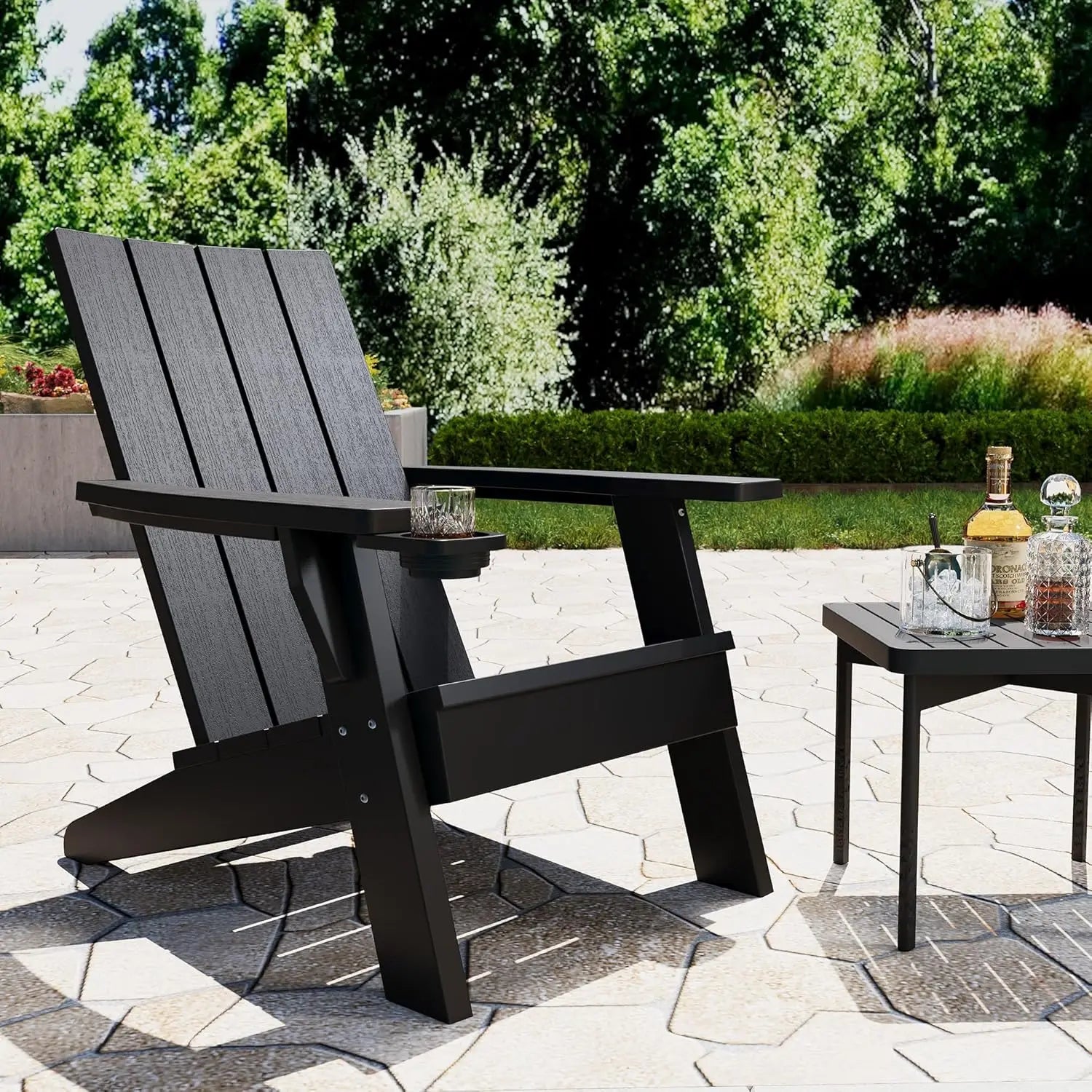 Adirondack Chair Outdoor Weather Resistant Black Oversized HDPE Chair for Patio Lawn Garden Camping Easy Installation - Wild Paw Outdoors