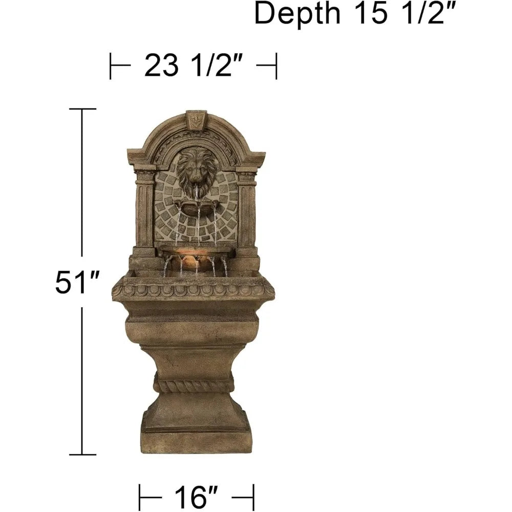 51 Inch High LED Light Floor Fountain Royal Lion Head Outdoor 3 Story Garden Courtyard Backyard Fountain - Wild Paw Outdoors