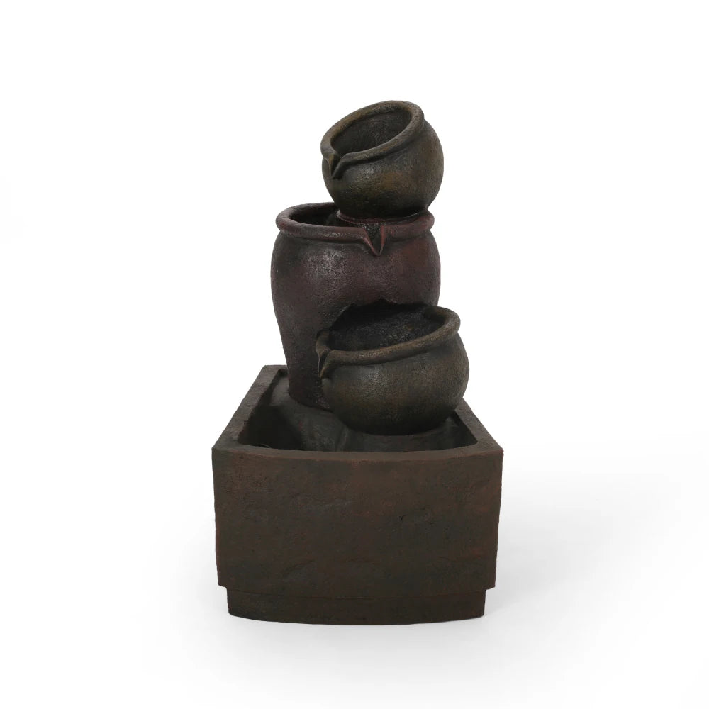 3 Tier Bochas Fountain Rustic Brown Outdoor Waterfall LED - Wild Paw Outdoors