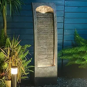 Modern Indoor Water Fountain Curved Faux Slate Waterfall Fountain with LED Lighting 42.5 Inch Tall Tiered Waterfall Fountain - Wild Paw Outdoors