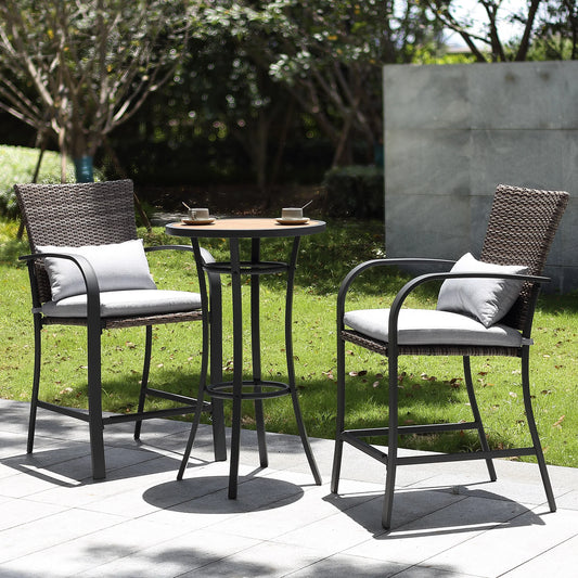 Naga Bahna 3 Piece Patio Bar Set Outdoor Cushions Rattan - Wild Paw Outdoors