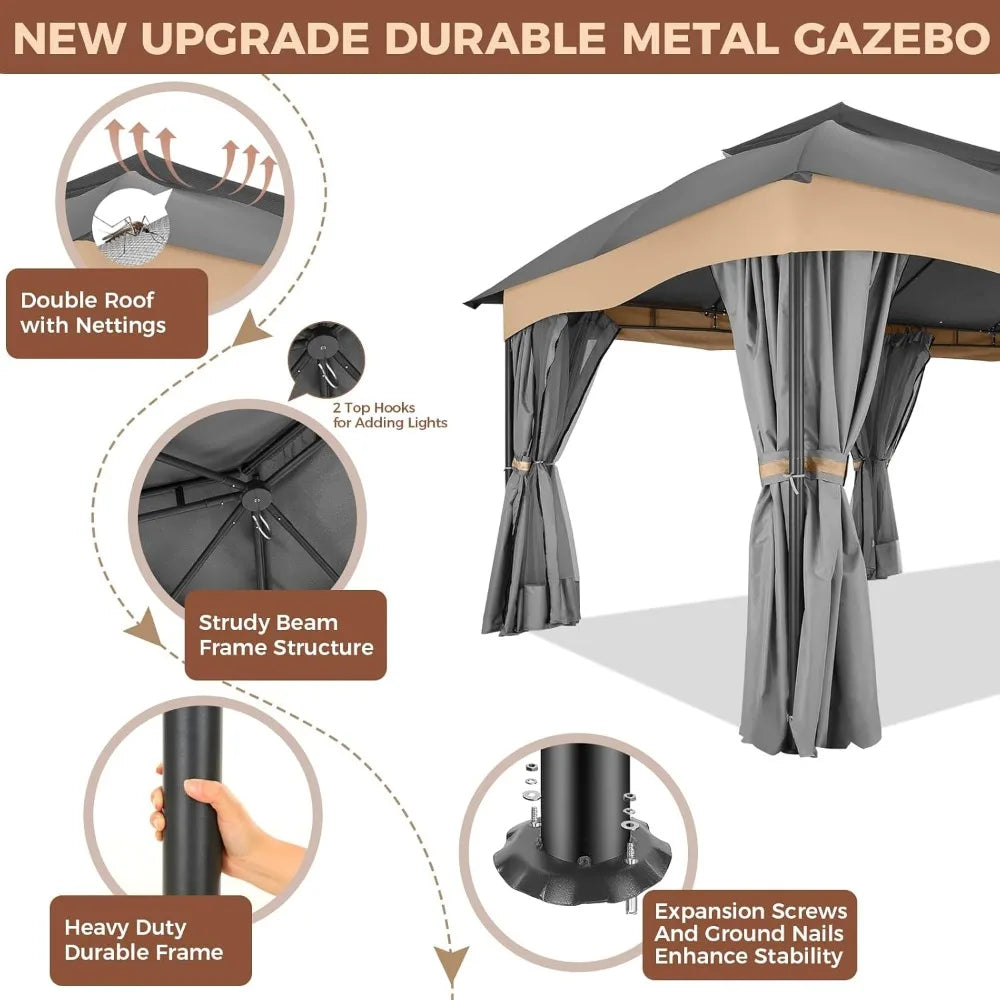 Gazebo 12x20 with Improved Cold Proof Curtains Heavy Duty Double Roof Winter Gazebo Clearance - Wild Paw Outdoors