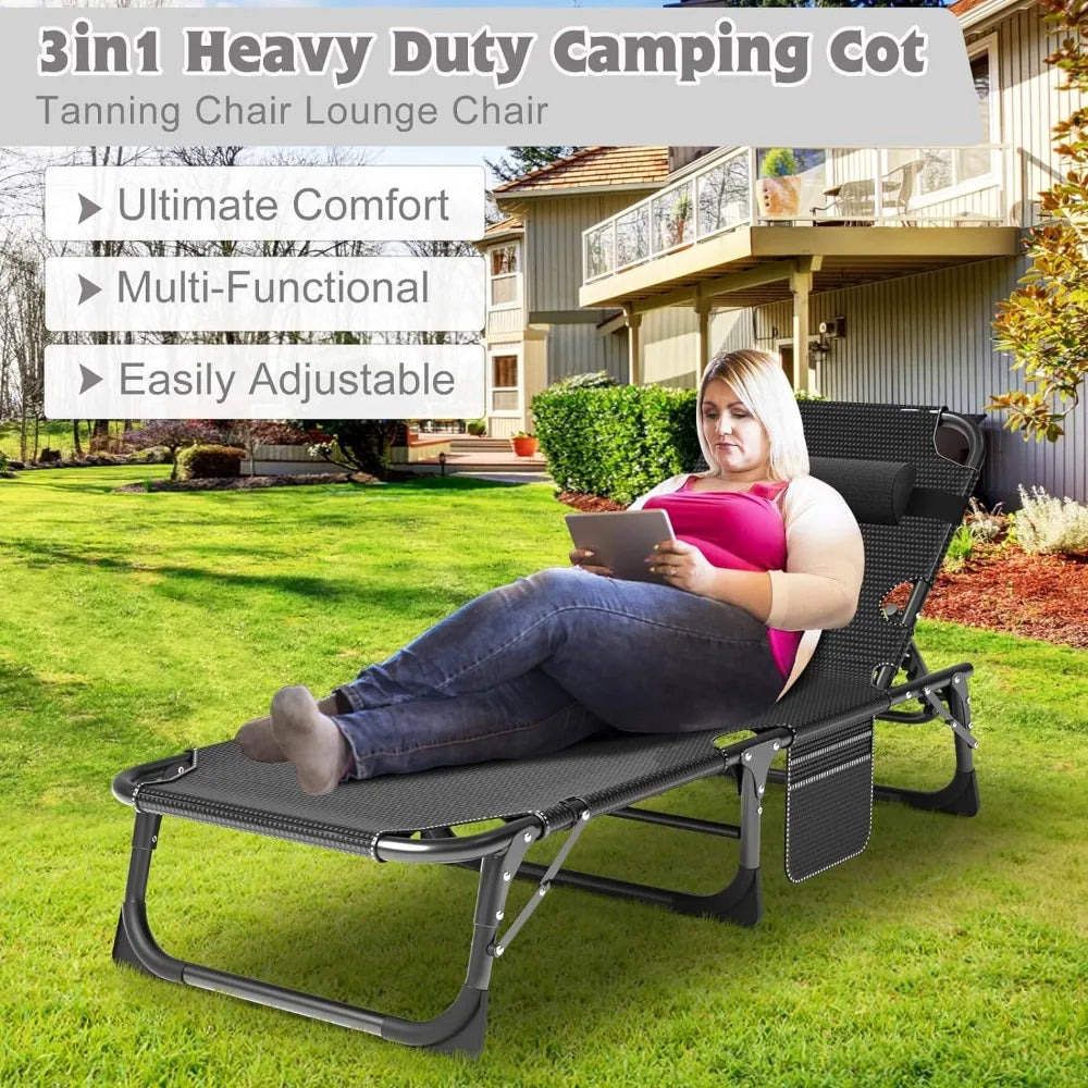 Outdoor 5 Position Folding Chaise Lounge Chair with Pad Portable Beach Lounge Chair for Sunbathing Patio Pool Lawn Deck - Wild Paw Outdoors