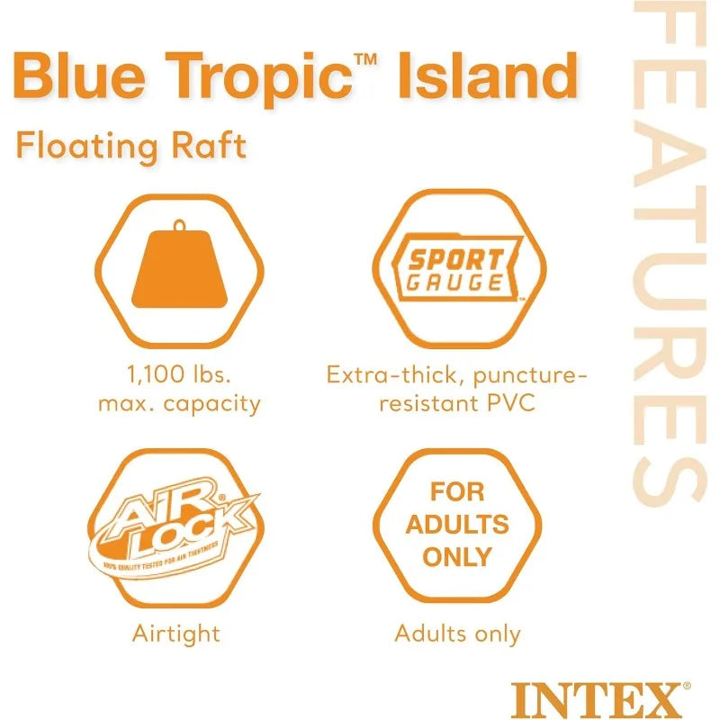 Intex Blue Tropic Inflatable 5 Person Raft Swimming Pool Island Water Lounger with Backrests and Built in Cooler - Wild Paw Outdoors