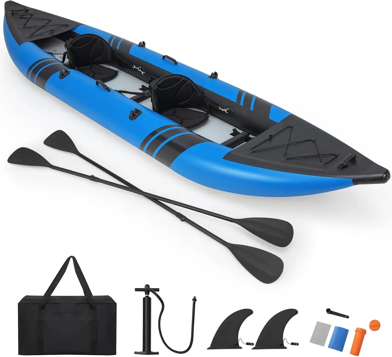 Inflatable Kayak for 2 People with 507 Pounds Capacity Drop-Stitch Floor All Accessories and Carry Bag 12.5 Feet Large Sit - Wild Paw Outdoors