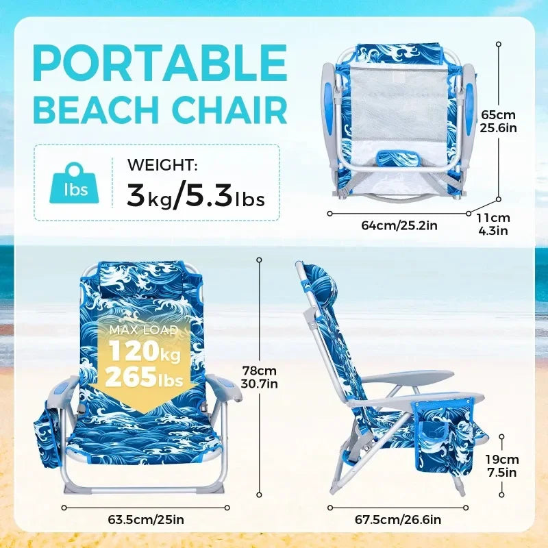 4 Position Aluminum Folding Beach Chair Low Seat Camping Chair for Adults Blue - Wild Paw Outdoors