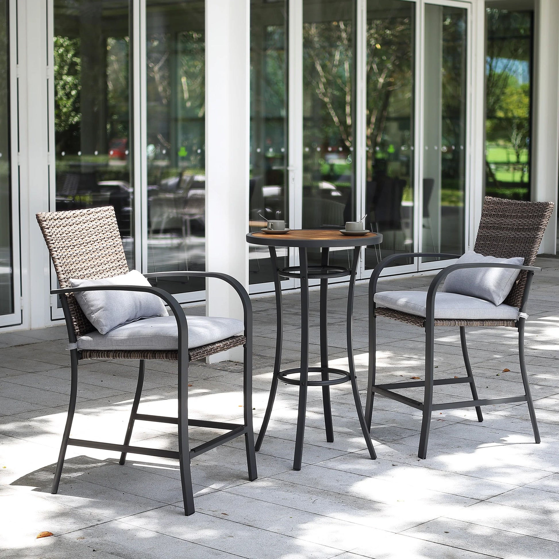 Naga Bahna 3 Piece Patio Bar Set Outdoor Cushions Rattan - Wild Paw Outdoors