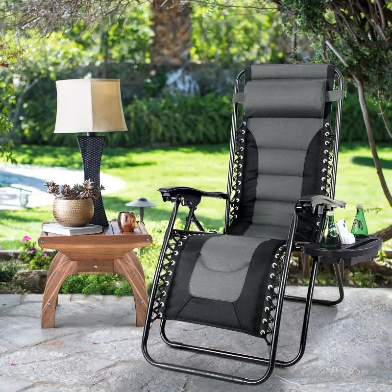 Padded Zero Gravity Lawn Chairs Foldable Recliner Anti Gravity Lounge Chairs w Pillow Cup Holder - Wild Paw Outdoors