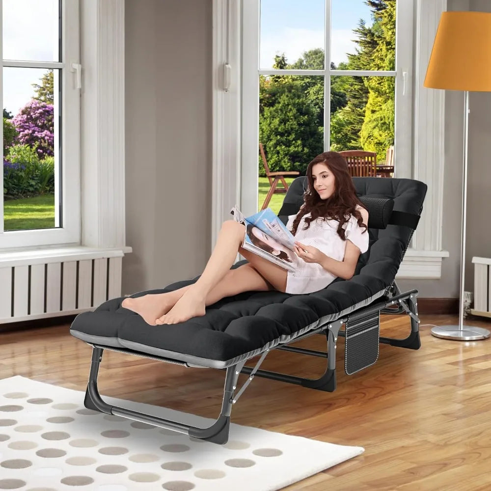 Outdoor 5 Position Folding Chaise Lounge Chair with Pad Portable Beach Lounge Chair for Sunbathing Patio Pool Lawn Deck - Wild Paw Outdoors