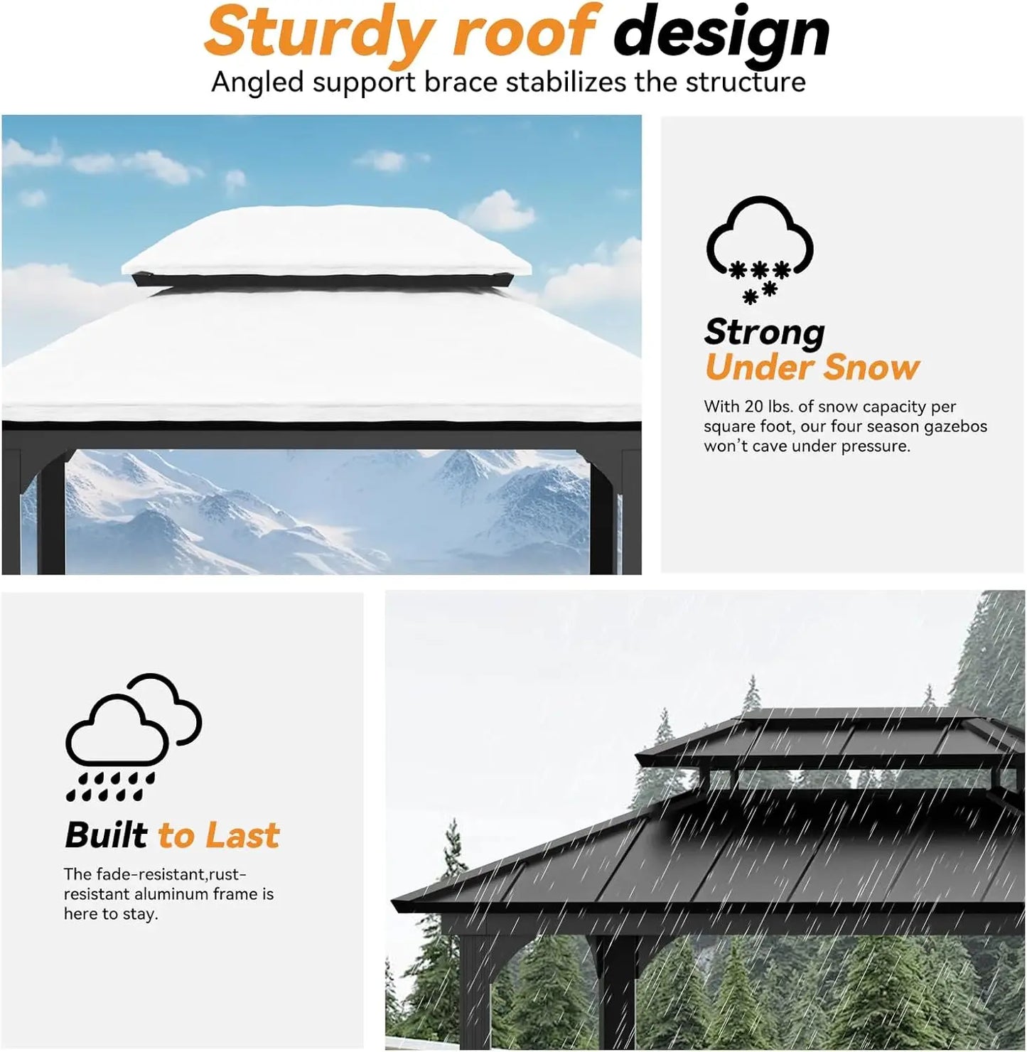 6 Foot by 8 Foot Aluminum BBQ Gazebo with Shelves and Ceiling Hook Hardtop Grill Canopy with Galvanized Steel Roof Outdoor Grill Shelter - Wild Paw Outdoors