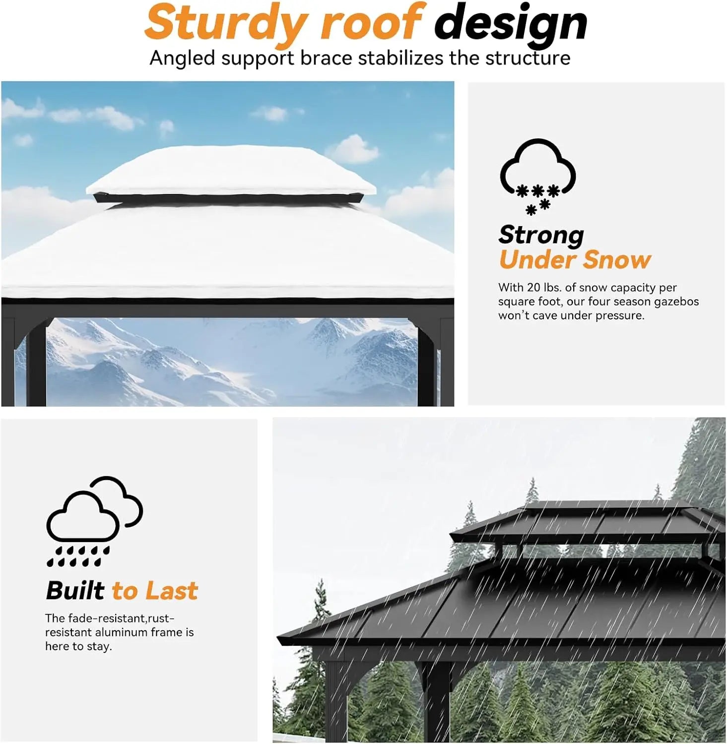6 Foot by 8 Foot Aluminum BBQ Gazebo with Shelves and Ceiling Hook Hardtop Grill Canopy with Galvanized Steel Roof Outdoor Grill Shelter - Wild Paw Outdoors