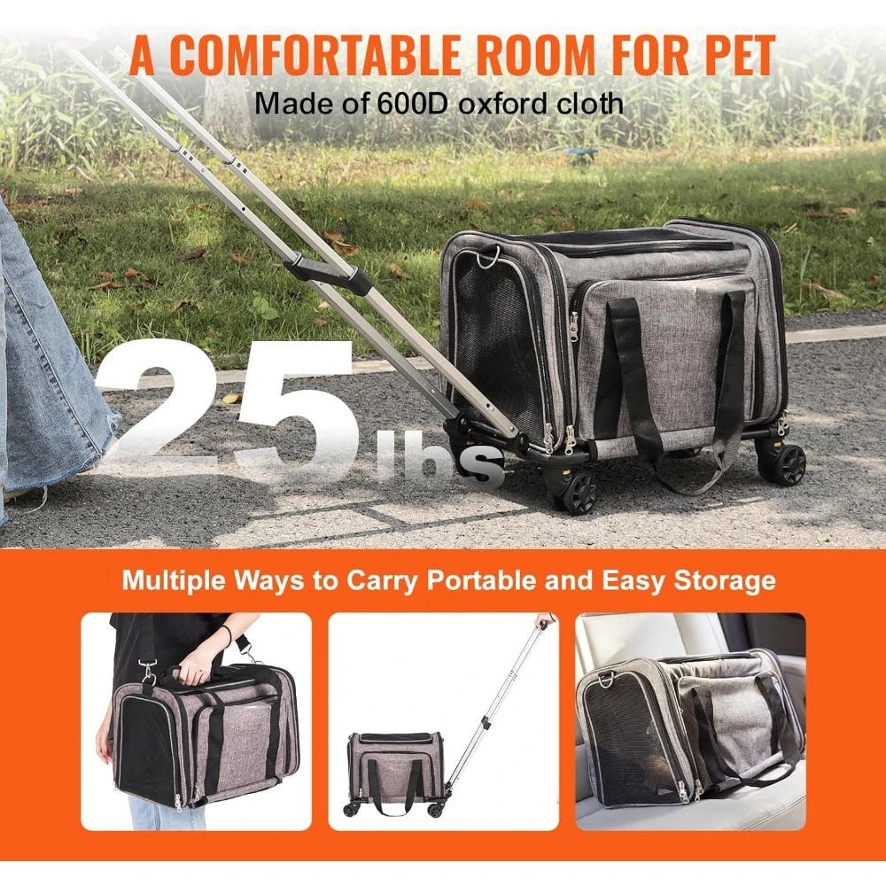 Airline Approved Pet Carrier With Wheels Expandable Rolling Cat Dog Carrier For Medium Dogs And Cats Under 25 Pounds Pet Travel - Wild Paw Outdoors