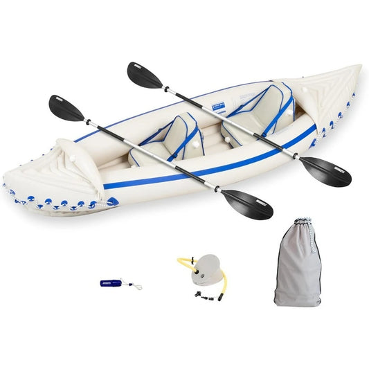 SE330 Two Person Inflatable Kayak with Seats Paddles and Bag Lightweight Portable 500 Pound Capacity - Wild Paw Outdoors