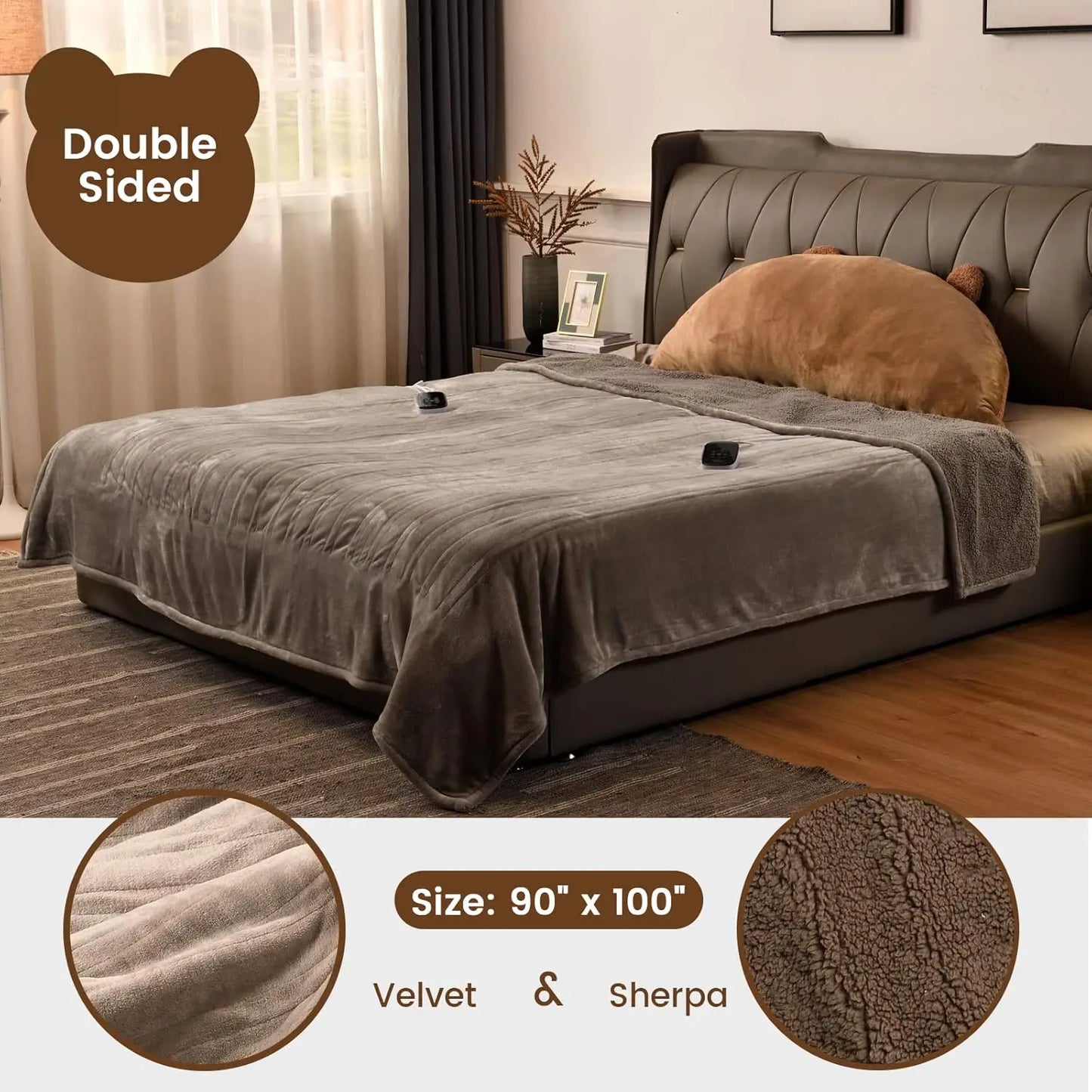 King Size Electric Blanket Dual Controller Velvet Sherpa