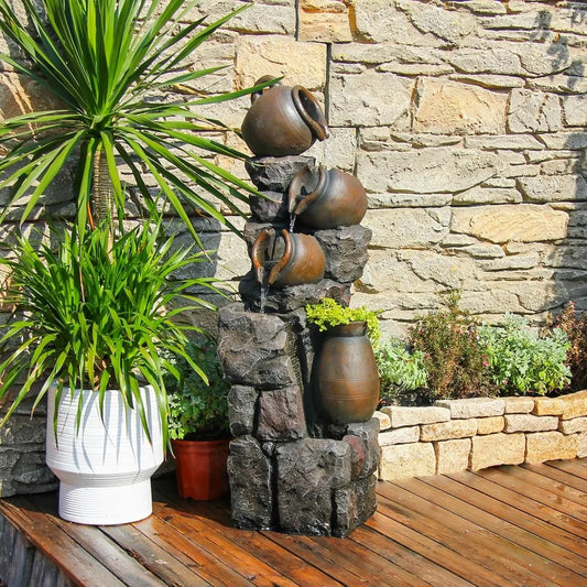 45.67 Inch Water Fountain Outdoor Planter Pot 5 Tiers Cascading Waterfall Garden Fountain Indoor LED Lights Water Feature - Wild Paw Outdoors
