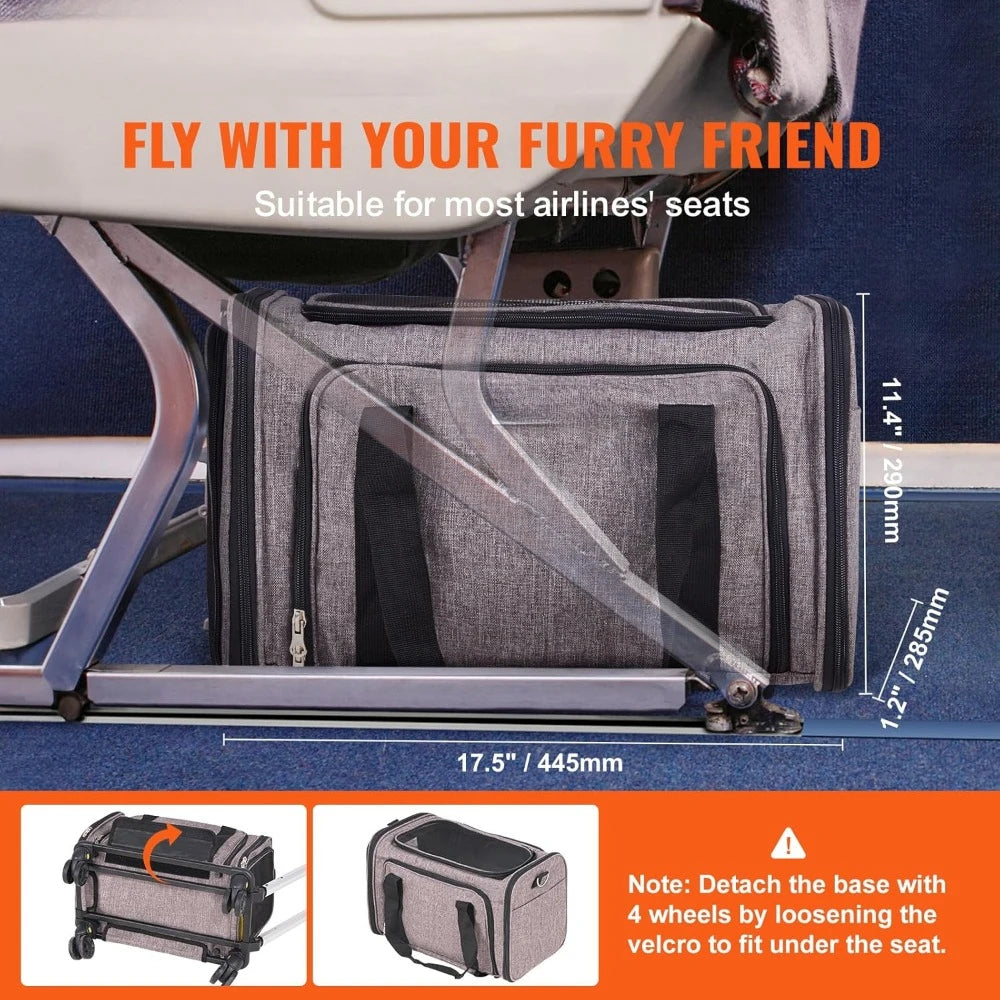 Airline Approved Pet Carrier With Wheels Expandable Rolling Cat Dog Carrier For Medium Dogs And Cats Under 25 Pounds Pet Travel - Wild Paw Outdoors