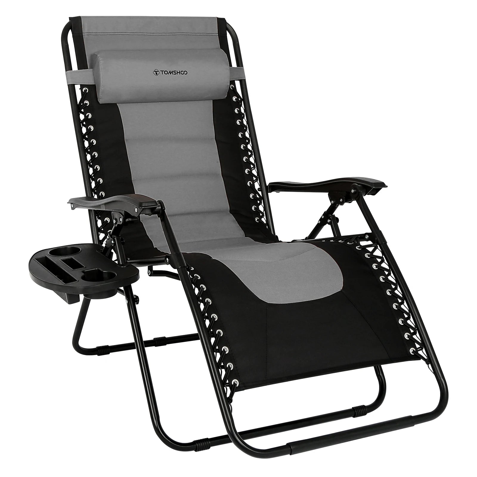 Lounge Chair Folding Waterproof Outdoor Chair Oxford Cloth Padded Adjustable Patio Recliner with Headrest and Detachable Side Holder - Wild Paw Outdoors