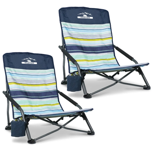 Tisetrail 2 Pack Portable Beach Chairs for Adults Low Back Sling Folding Mesh Sand Chairs - Wild Paw Outdoors