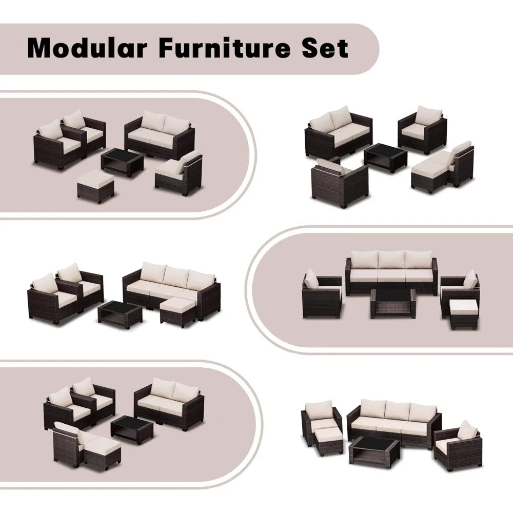 Patio Furniture Set 7 Pieces Wicker Outdoor Sectional Sofa with Ergonomic Armrests and Cushions - Wild Paw Outdoors