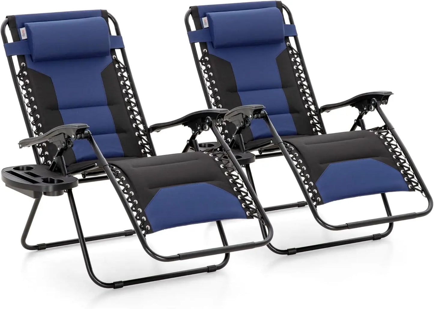Padded Zero Gravity Lawn Chairs Foldable Recliner Anti Gravity Lounge Chairs w Pillow Cup Holder - Wild Paw Outdoors