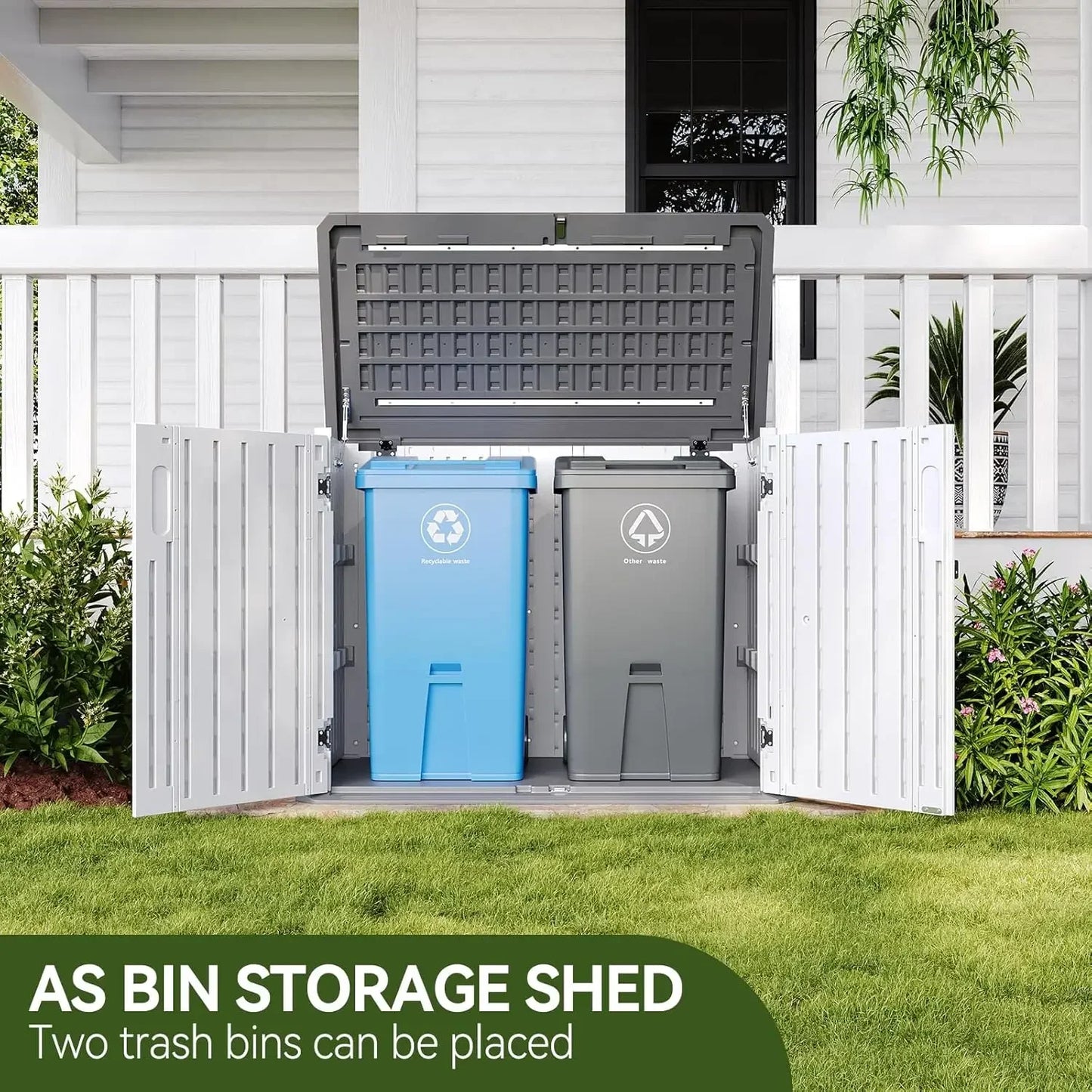 Outdoor Storage Cabinet 35 CuFt White Waterproof Shed Trash