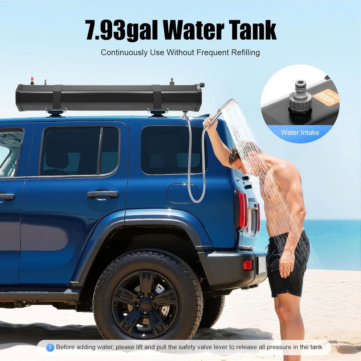 8Gal Portable Camping Shower, Roof Rack Mount Road Shower w/ 5.58ft Water Pipe & Shower Headt, for Vehicle Truck SUV Sedan RV