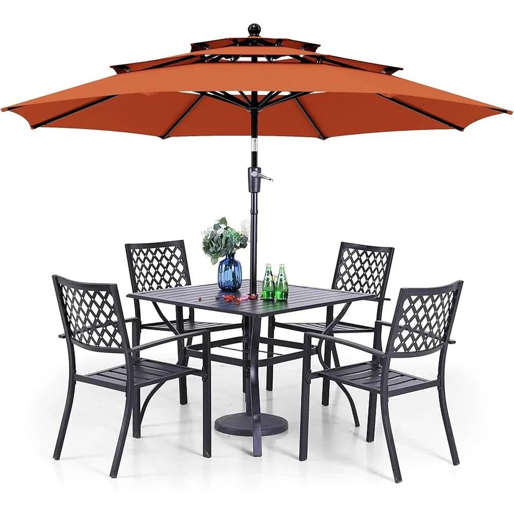 Outdoor Dining Set 6 Pieces with 10 Foot Canopy Umbrella Square Table and 4 Bistro Chairs Rustproof Weather Resistant Easy Assembly - Wild Paw Outdoors