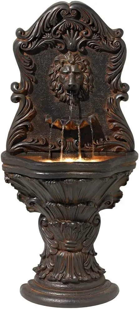 51 Inch High LED Light Floor Fountain Royal Lion Head Outdoor 3 Story Garden Courtyard Backyard Fountain - Wild Paw Outdoors