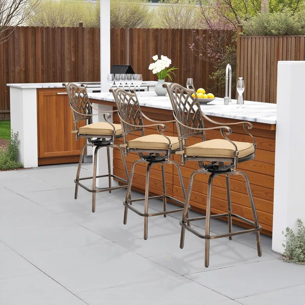 Outdoor Swivel Bar Stools Set of 2 Cast Aluminum Patio Bar Height Chairs All Weather Bar Dining Chairs - Wild Paw Outdoors