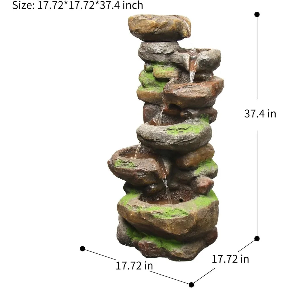 37.4in 6 Tier Cascading Rock Water Fountain With LED - Wild Paw Outdoors