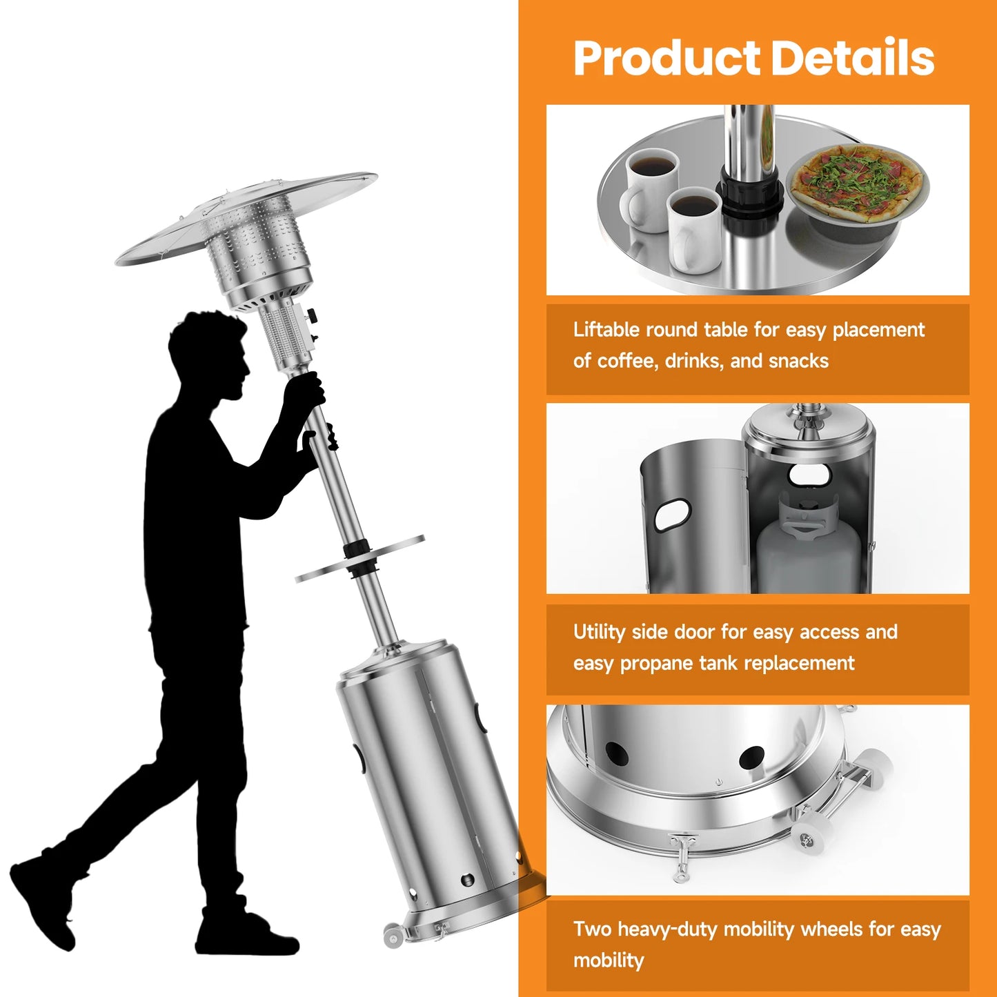 42000 BTU Umbrella Propane Patio Heater Stainless Steel