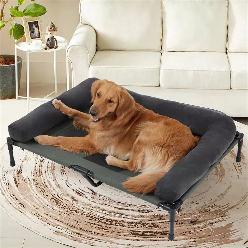 BINGOPAW Outdoor Elevated Dog Bed Cooling Raised Pet Lounger Mesh Cot with Detachable Plush Bolster - Wild Paw Outdoors