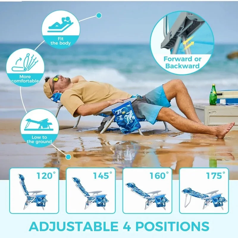 4 Position Aluminum Folding Beach Chair Low Seat Camping Chair for Adults Blue - Wild Paw Outdoors