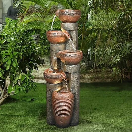 5 Tier Outdoor Garden Water Fountain Decor Resin Fountain for Patio Deck Porch Backyard and Home Art - Wild Paw Outdoors
