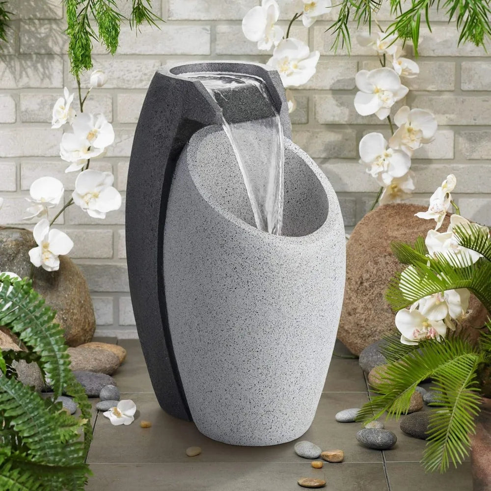 Waterfall Modern Outdoor Floor Water Fountain with LED Light for Garden Patio Backyard Deck Lawn and Porch - Wild Paw Outdoors