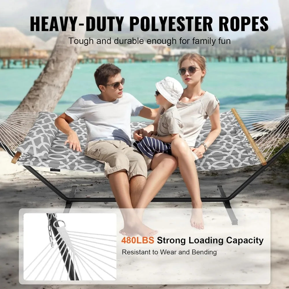 Double Hammock with Stand for Two Persons Heavy Duty 480lb Large Free Standing Outdoor Hammock - Wild Paw Outdoors