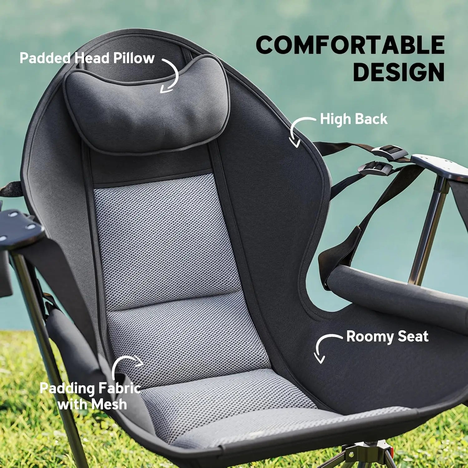 Hammock Camping Chair Adjustable Back Folding Rocking Chair with Cup Holder for Travel Lawn and Backyard - Wild Paw Outdoors