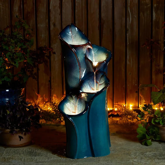 Outdoor Ceramic Fountain with LED Lights and Water Pump - Wild Paw Outdoors