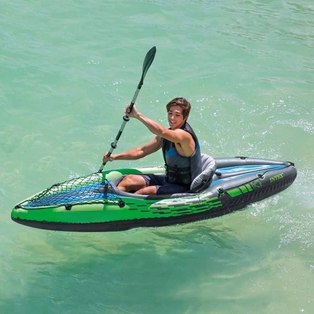 Challenger K1 Kayak One Man Inflatable Canoe with Aluminum Oars and Hand Pump - Wild Paw Outdoors
