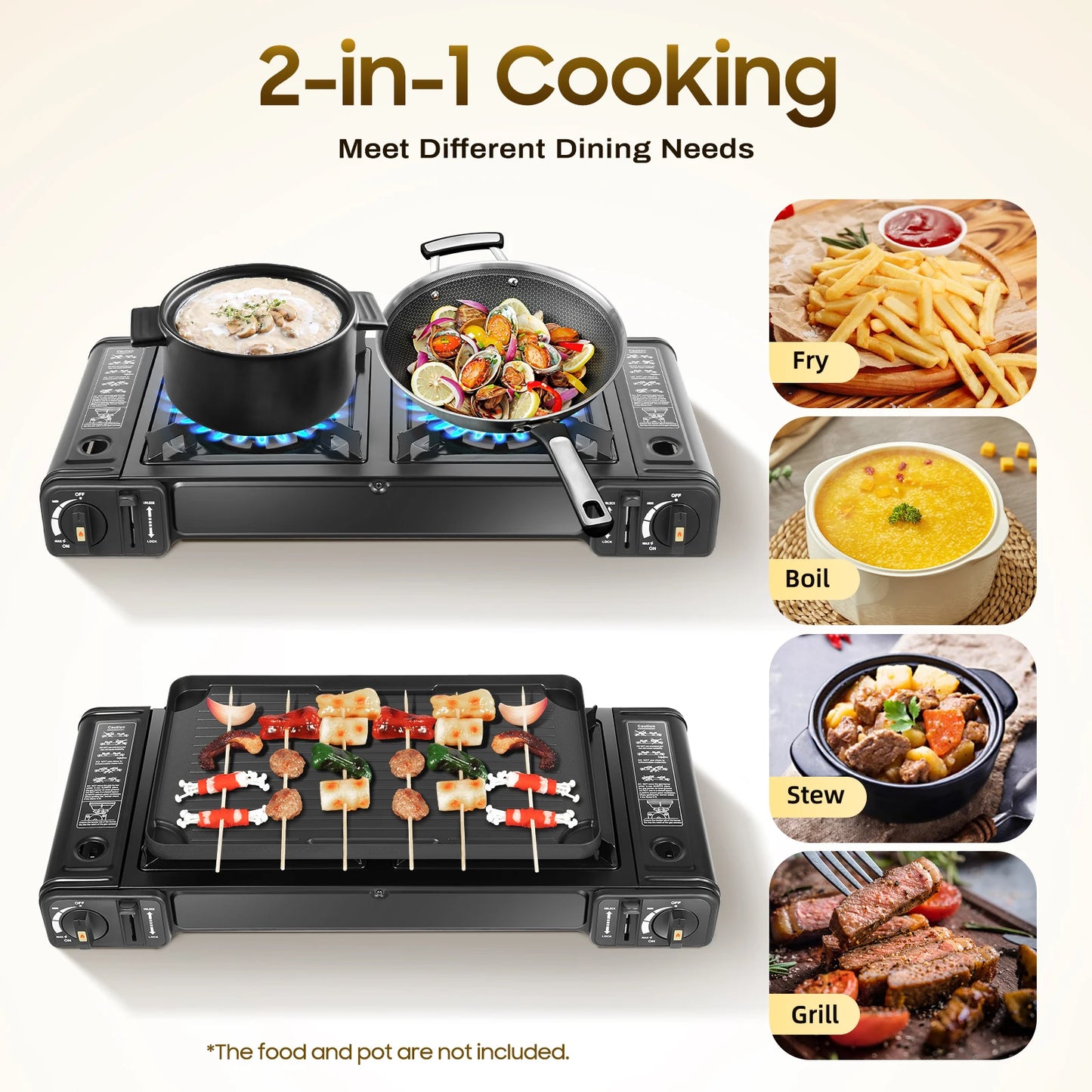 Camping Stove Dual Burner With Grill Tray And Storage Case