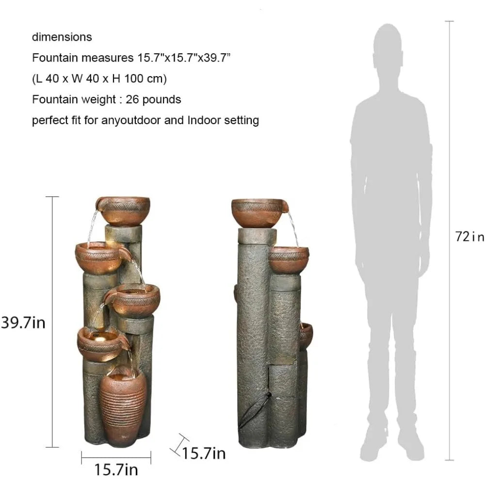 5 Tier Outdoor Garden Water Fountain Decor Resin Fountain for Patio Deck Porch Backyard and Home Art - Wild Paw Outdoors