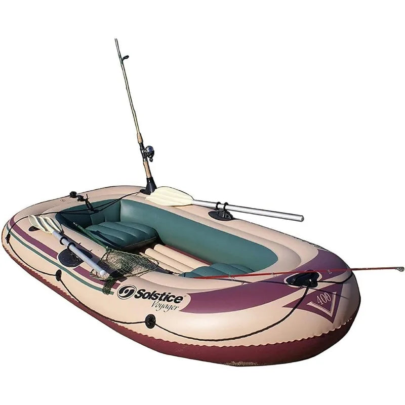 Solstice Voyager 6 Person Inflatable Fishing Boat with Dual Swivel Oar Locks and Rod Holder Motor Compatible - Wild Paw Outdoors
