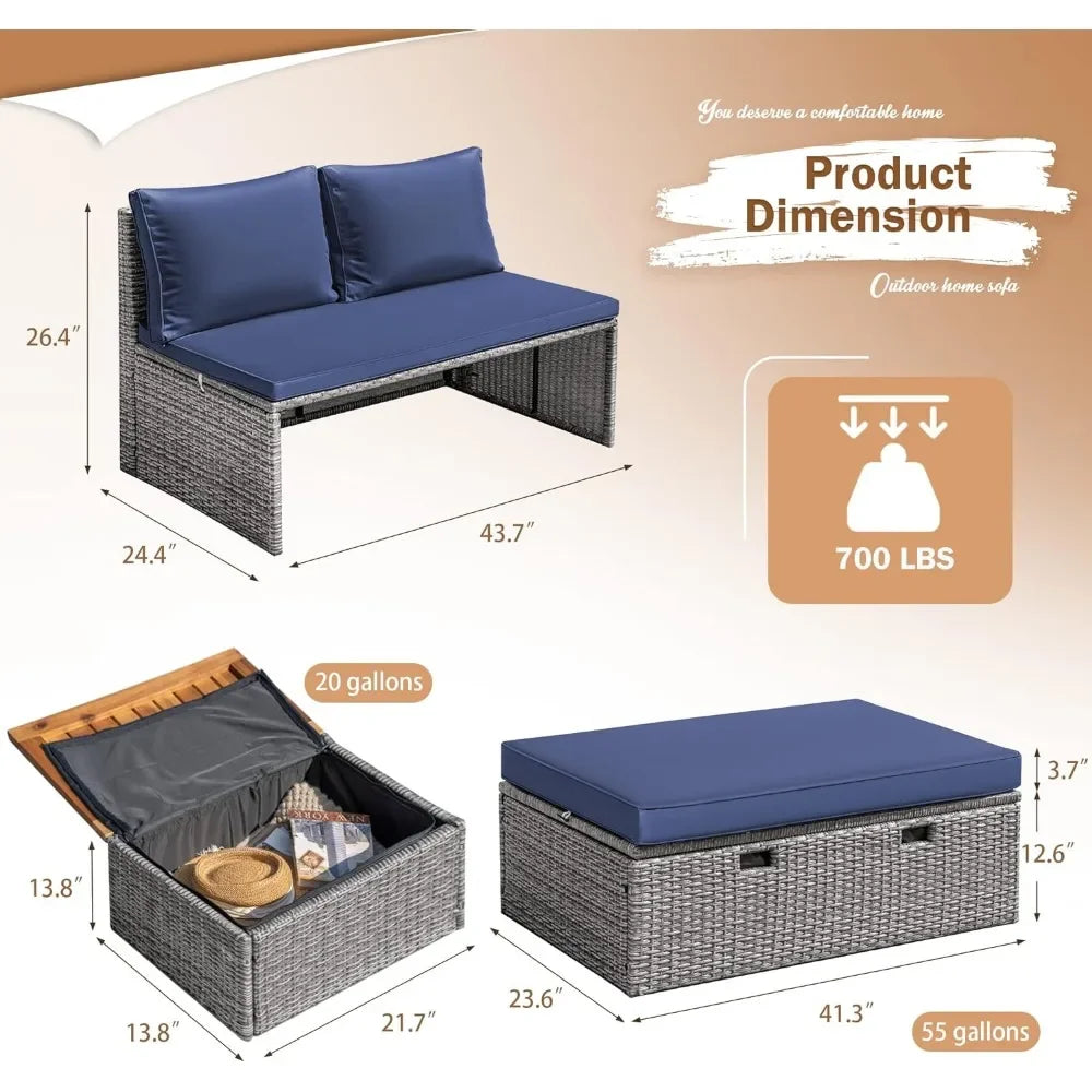Outdoor Daybed Set Multifunctional Patio Day Bed Rattan Lounge Bed with Two Side Tables for Backyard Porch Poolside Lawn Beach - Wild Paw Outdoors